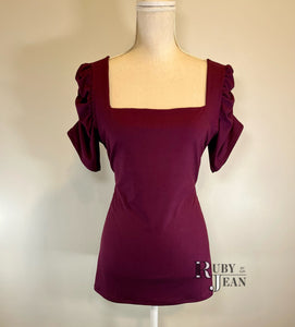 Rosie Ruched Sleeve Top- Eggplant