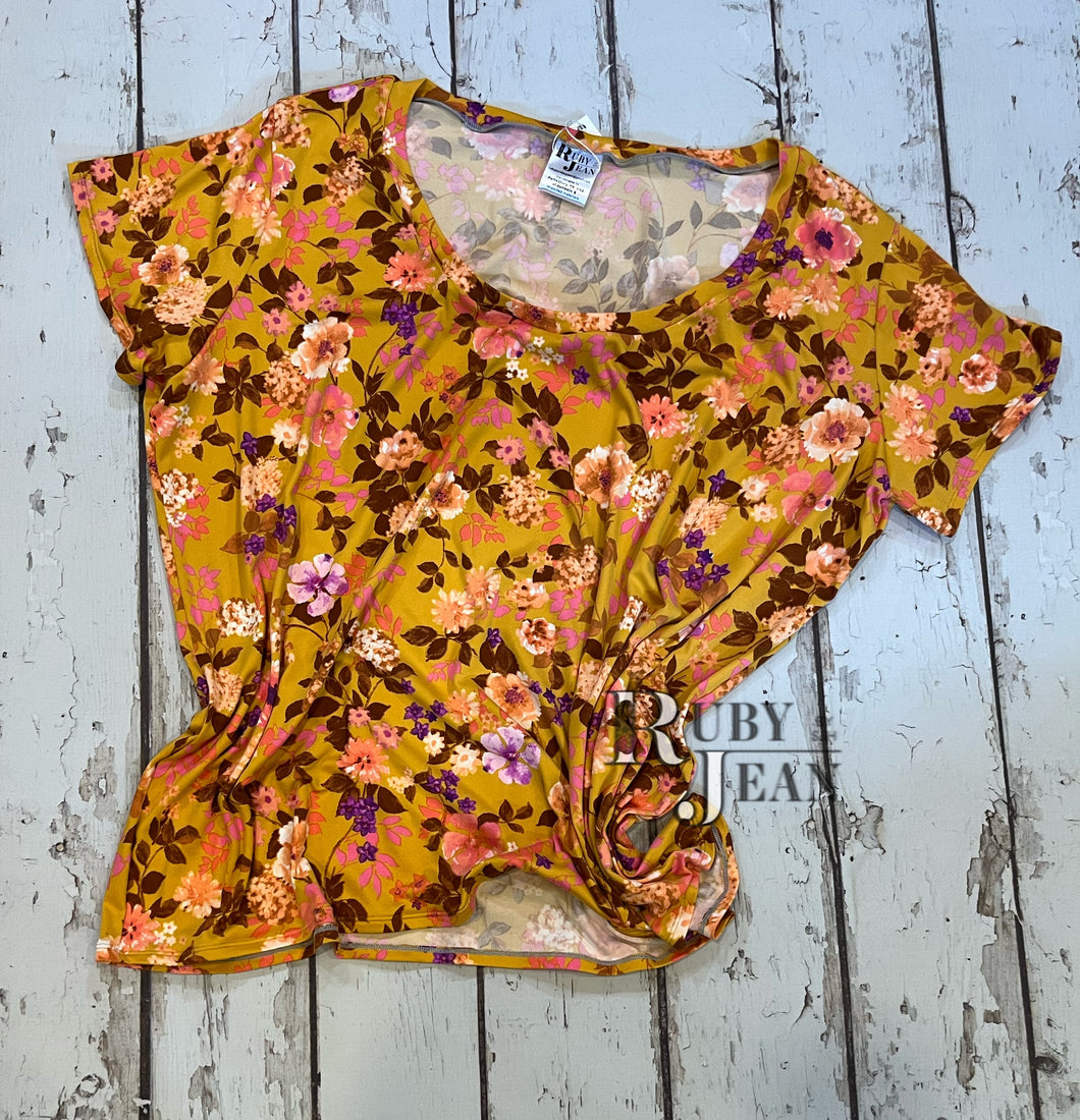 Scoop Neck Tee- Mustard Floral