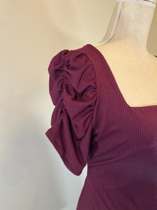 Rosie Ruched Sleeve Top- Eggplant