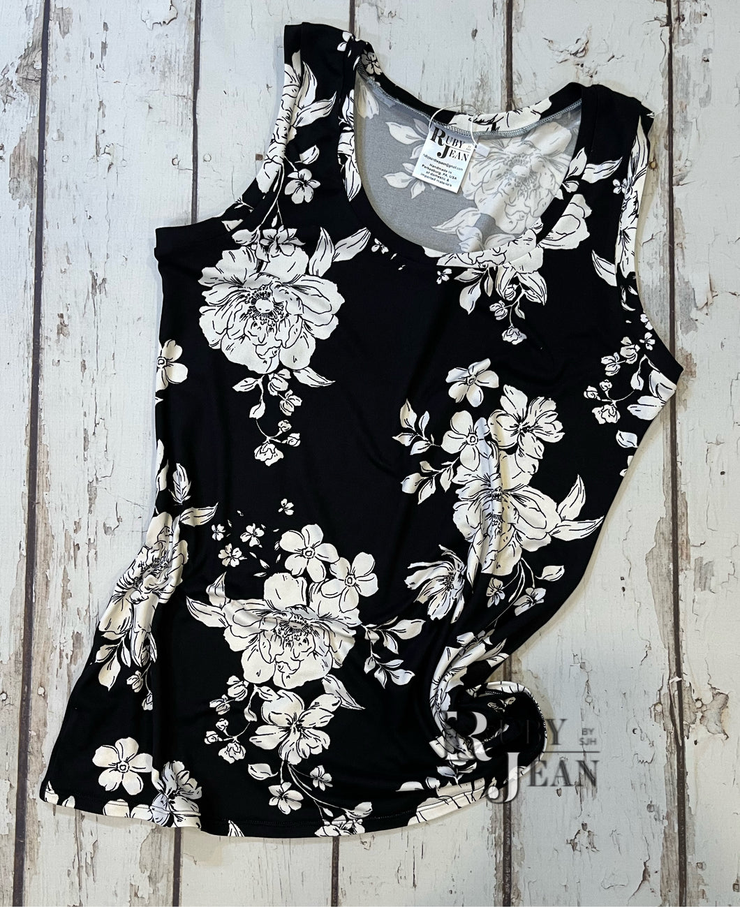 Essential Tank- Black & White Floral