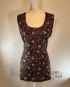 Essential Tank- Tiny Red Floral *2X*