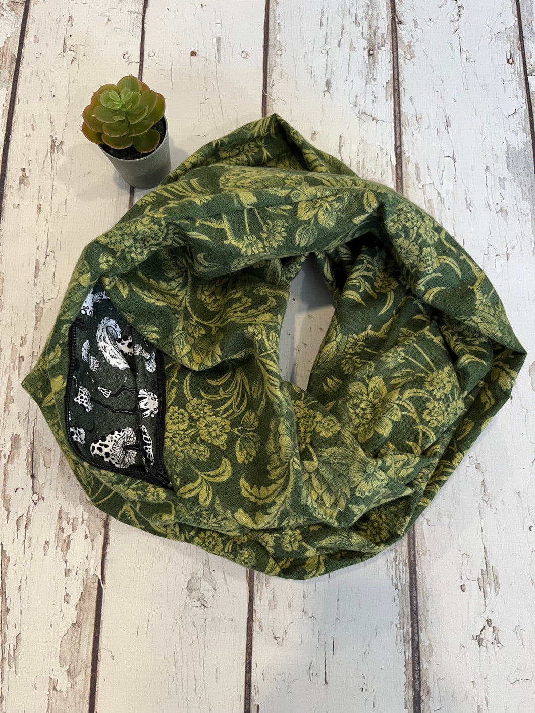 Hidden Pocket Infinity Scarf- Green Floral