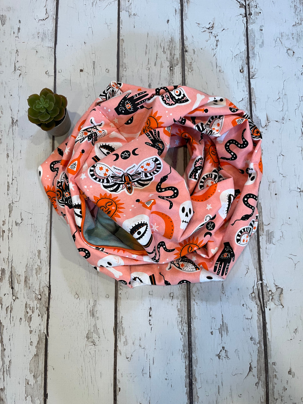 Hidden Pocket Infinity Scarf- Pink Skull