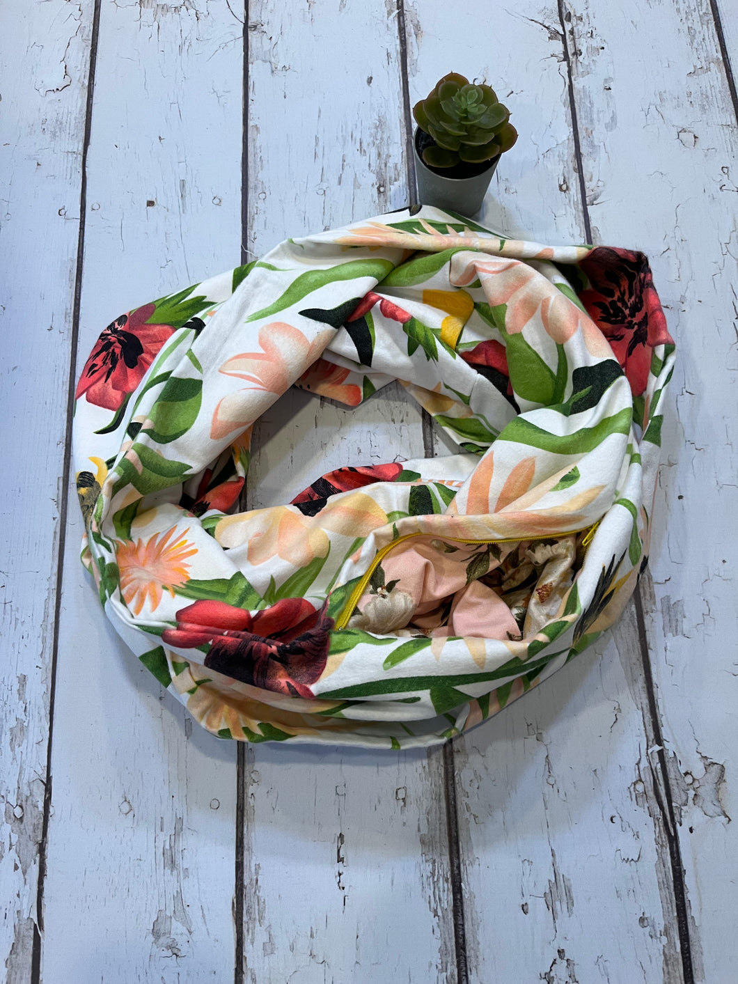 Hidden Pocket Infinity Scarf- Peach Floral