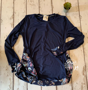 Split Side Top Navy Paisley